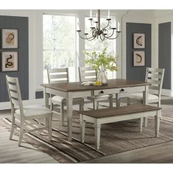 Mor Furniture Dining Benches|Farmington Dining Bench In Medium Brown/Washed Stone