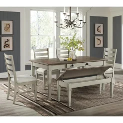 Mor Furniture Dining Benches|Farmington Dining Bench In Medium Brown/Washed Stone
