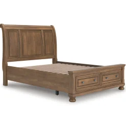 Mor Furniture Storage Beds|Beds|Feddinger Sleigh Bed With Storage In Medium Brown, Queen