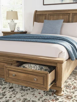 Mor Furniture Storage Beds|Beds|Feddinger Sleigh Bed With Storage In Medium Brown, Queen