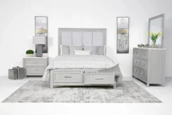 Mor Furniture Bedroom Sets|Fiona Storage Bed, Dresser, Mirror & Nightstand In Mist Gray, Queen