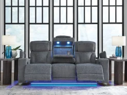 Mor Furniture Reclining Sofas|Sofas|Forest Lake 2 Power Sofa W/ Drop Down Table In Alloy