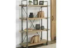 Mor Furniture Bookcases & Library Walls|Forestmin Tall Bookcase In Natural Wood & Gray Metal