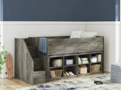 Mor Furniture Kids Beds & Bunk Beds|Frandern Loft Bed W/ Caster Bed & Storage Steps In Gray, Twin