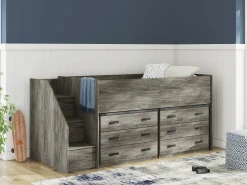 Mor Furniture Kids Beds & Bunk Beds|Frandern Loft Bed W/ Caster Bed & Storage Steps In Gray, Twin
