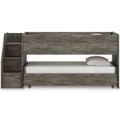 Mor Furniture Kids Beds & Bunk Beds|Frandern Loft Bed W/ Caster Bed & Storage Steps In Gray, Twin