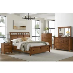 Mor Furniture Bedroom Sets|Gage Sleigh Bed W/ Storage, Dresser, Mirror & Nightstand In Chestnut, Queen