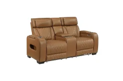 Mor Furniture Reclining Loveseats|Loveseats|Gallington 2 Power Console Loveseat In Brown