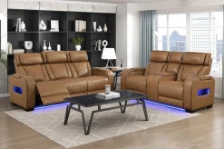 Mor Furniture Reclining Loveseats|Loveseats|Gallington 2 Power Console Loveseat In Brown