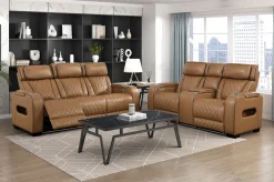 Mor Furniture Living Room Sets|Gallington 2 Power Sofa & Console Loveseat In Brown