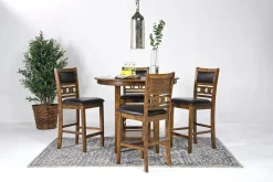 Mor Furniture Seating For 4|Round Dining Sets|Gia Round Counter Height Dining Table & 4 Stools In Gray