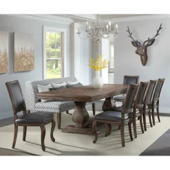 Mor Furniture Seating For 8|Dining Room Sets|Gramercy Dining Table, 6 Framed Back Chairs & Bench In Walnut