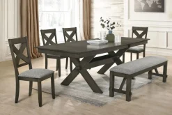 Mor Furniture Seating For 6|Dining Room Sets|Gulliver Dining Table, 4 Chairs & Bench In Rustic Brown