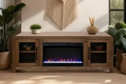 Mor Furniture Fireplace Tv Stands|Fireplaces|Haven Fireplace Console In Brown, 81 Inch