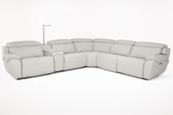 Mor Furniture Reclining Sectionals|Sectionals|Imperial 6 Piece 2 Power Sectional W/ 2 Power Armless Recliner In Blanca Light Gray Leather