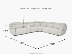 Mor Furniture Reclining Sectionals|Sectionals|Imperial 6 Piece 2 Power Sectional W/ 2 Power Armless Recliner In Blanca Light Gray Leather