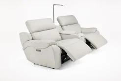 Mor Furniture Reclining Loveseats|Loveseats|Imperial 2 Power Console Loveseat In Blanca Light Gray Leather