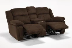 Mor Furniture Loveseats|Jayne Power Console Loveseat In Brown
