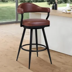 Mor Furniture Counter Height Stools|Barstools|Justin Counter Height Stool In Vintage Coffee Brown, 26 Inch