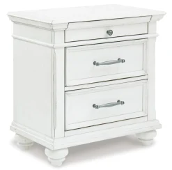 Mor Furniture Bedroom Sets|Kanwyn Panel Bed W/ Storage, Dresser, Mirror & Nightstand In White Wash, Queen