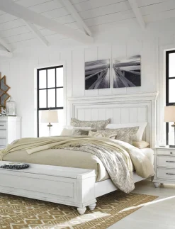 Mor Furniture Storage Beds|Beds|Kanwyn Panel Bed W/ Storage In White Wash, Queen