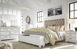 Mor Furniture Storage Beds|Upholstered Beds|Kanwyn Upholstered Panel Bed W/ Storage In White Wash, Queen