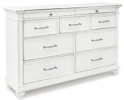 Mor Furniture Bedroom Sets|Kanwyn Upholstered Panel Bed W/ Storage, Dresser, Mirror & Nightstand In White Wash, Queen