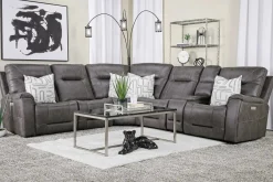 Mor Furniture Reclining Sectionals|Reclining Sofas|Kingston 6 Piece 3 Power Sectional W/ 3 Power Armless Recliner In Canyon Ocean