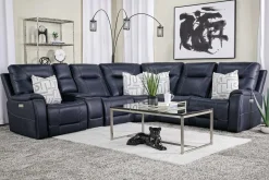 Mor Furniture Reclining Sectionals|Reclining Sofas|Kingston 6 Piece 3 Power Sectional In Canyon Ocean