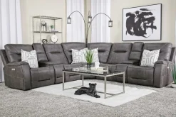 Mor Furniture Reclining Sectionals|Sectionals|Kingston 7 Piece Sectional W/ 3 Power Armless Recliner & Usb In Canyon Ocean