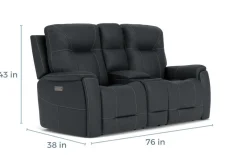 Mor Furniture Reclining Loveseats|Loveseats|Kingston 3 Power Console Loveseat In Ocean Blue
