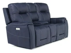 Mor Furniture Immersive Sound Sofas|Kingston 3 Power Sofa & Console Loveseat In Ocean Blue