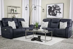 Mor Furniture Immersive Sound Sofas|Kingston 3 Power Sofa & Console Loveseat In Ocean Blue