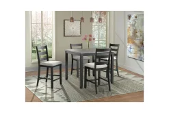 Mor Furniture Seating For 4|Dining Room Sets|Kona Square Counter Height Dining Table & 4 Stools In Gray