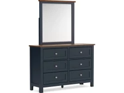 Mor Furniture Bedroom Sets|Landocken Panel Bed, Dresser, Mirror & Nightstand In Brown/Blue, Twin