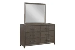 Mor Furniture Bedroom Sets|Landon Upholstered Panel Bed W/ Storage, Dresser, Mirror & Nightstand In Walnut, Queen