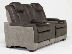 Mor Furniture Reclining Loveseats|Loveseats|Lantana 2 Power Console Loveseat In Rocky Gray/Brown
