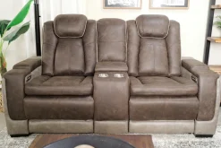 Mor Furniture Reclining Loveseats|Loveseats|Lantana 2 Power Console Loveseat In Rocky Gray/Brown