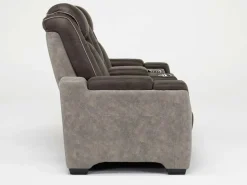 Mor Furniture Reclining Loveseats|Loveseats|Lantana 2 Power Console Loveseat In Rocky Gray/Brown