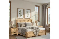 Mor Furniture Bedroom Sets|Laramie Panel Bed, Dresser, Mirror & 2 Drawer Nightstand In Honey Wheat, Queen