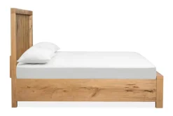 Mor Furniture Bedroom Sets|Laramie Panel Bed W/ Storage, Dresser, Mirror & 2 Drawer Nightstand In Honey Wheat, Queen