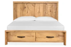 Mor Furniture Bedroom Sets|Laramie Panel Bed W/ Storage, Dresser, Mirror & 2 Drawer Nightstand In Honey Wheat, Queen