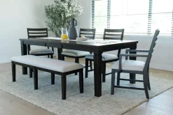 Mor Furniture Dining Room Sets|Lincoln Dining Table, 2 Chairs, 2 Arm Chairs & Bench In Dark Espresso