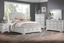 Mor Furniture Bedroom Sets|Lyndhurst Sleigh Bed W/ Storage, Dresser, Mirror & Nightstand In Vintage White, Queen