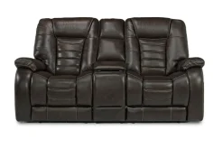 Mor Furniture Reclining Loveseats|Loveseats|Malibu 3 Power Console Loveseat W/ Wireless Charger In Leather Chocolate