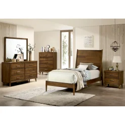Mor Furniture Bedroom Sets|Malibu Panel Bed, Dresser, Mirror & Nightstand In Walnut, Twin