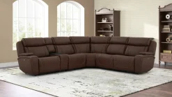 Mor Furniture Reclining Sectionals|Sectionals|Max 6 Piece 2 Power Sectional In Aline Timber Leather