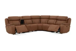 Mor Furniture Reclining Sectionals|Sectionals|Max 6 Piece 2 Power Sectional In Aline Timber Leather