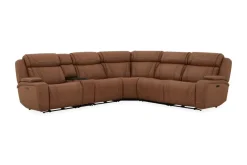 Mor Furniture Reclining Sectionals|Sectionals|Max 6 Piece 2 Power Sectional In Aline Timber Leather