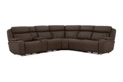 Mor Furniture Reclining Sectionals|Sectionals|Max 6 Piece 2 Power Sectional W/ 2 Power Armless Recliner In Aline Timber Leather